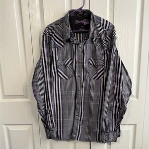 Wrangler 20X purple striped long sleeve pearl snap size XXL